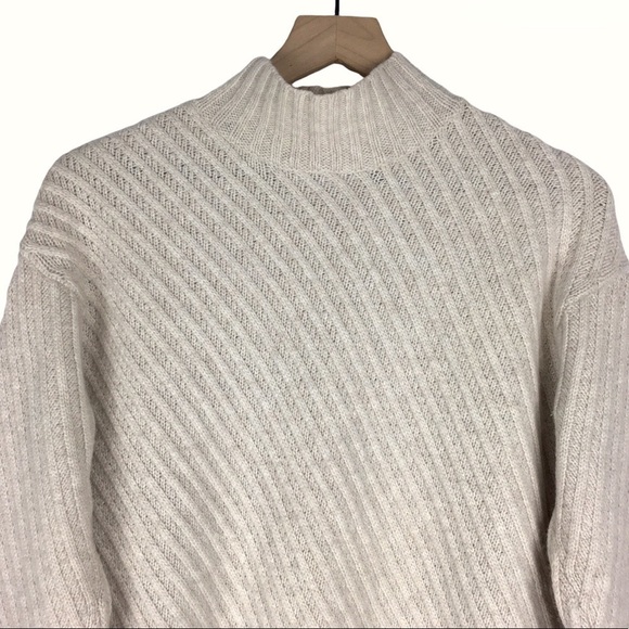 J JILL Sweater Wool Cashmere Mock Neck Ribbed Neutral Minimalist Size Medium - Picture 3 of 11
